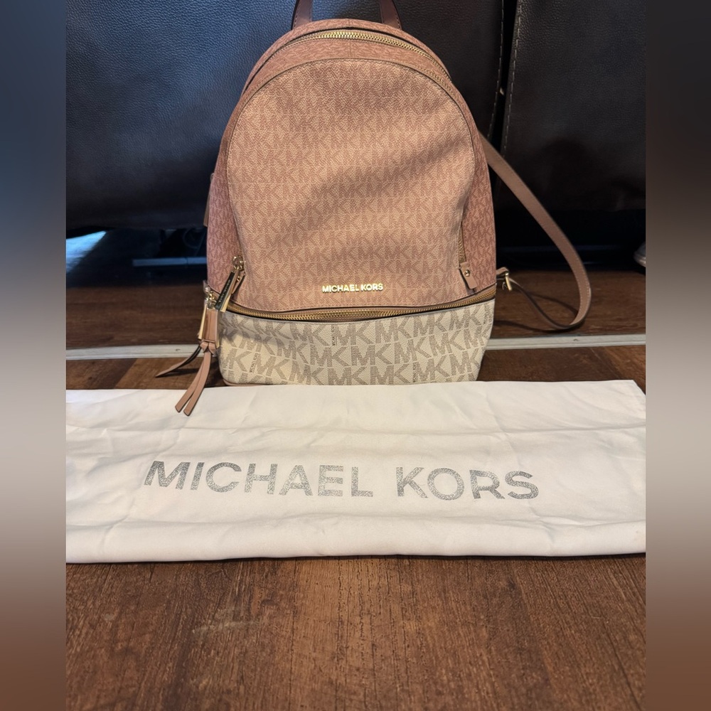 Michael Kors Pink and White Backpack